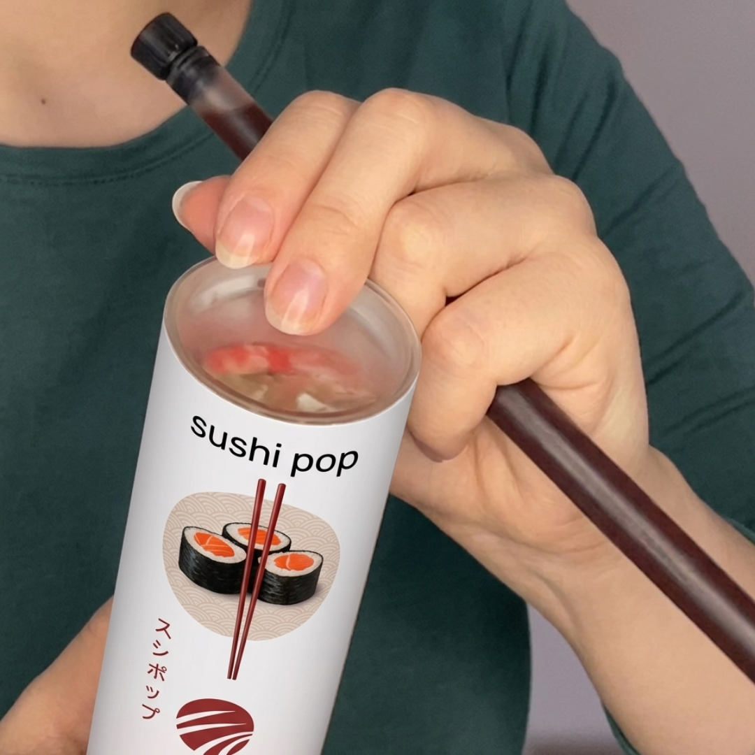 Sushi Push-Pop Dose öffnen — Deckel abnehmen für Sushi Takeaway